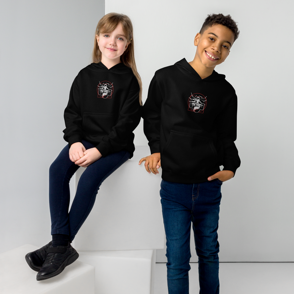Symmetrical Drumming V24 - Kids Embroidered Fleece Hoodie