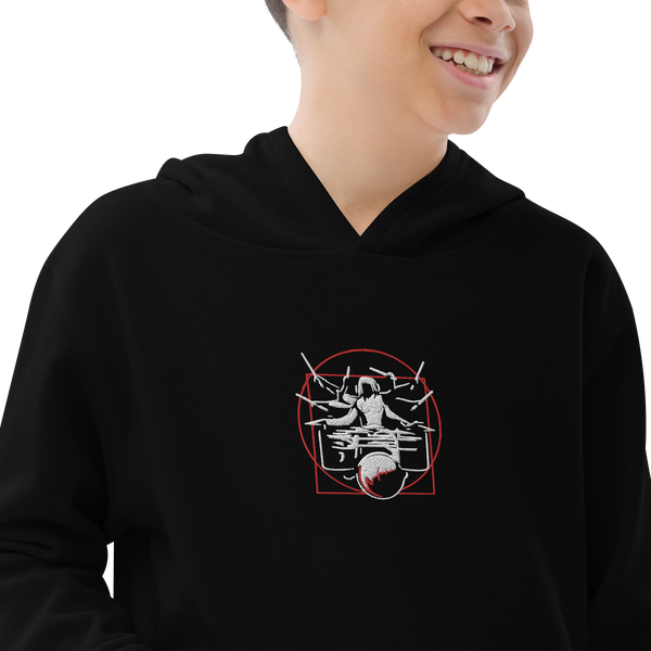 Symmetrical Drumming V24 - Kids Embroidered Fleece Hoodie