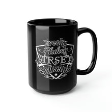 Load image into Gallery viewer, Freaky Flukey Arsey Aussie - Black Mug 15oz