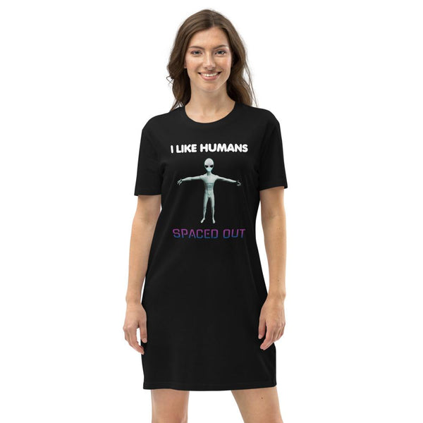 Alien Nurse - I Like Humans Spaced Out - Organic Cotton T-Shirt Dress - Keen Eye Design