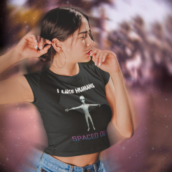 Alien Nurse I Like Humans V2 (F&B) - Organic Crop Top - Keen Eye Design