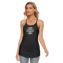 Load image into Gallery viewer, CRUSTYFLICKER Dogtag - AOP Women's Black Criss-Cross Open Back Tank Top - Keen Eye Design