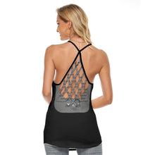 Load image into Gallery viewer, CRUSTYFLICKER Dogtag - AOP Women's Black Criss-Cross Open Back Tank Top - Keen Eye Design