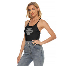Load image into Gallery viewer, CRUSTYFLICKER Dogtag - AOP Women's Black Criss-Cross Open Back Tank Top - Keen Eye Design