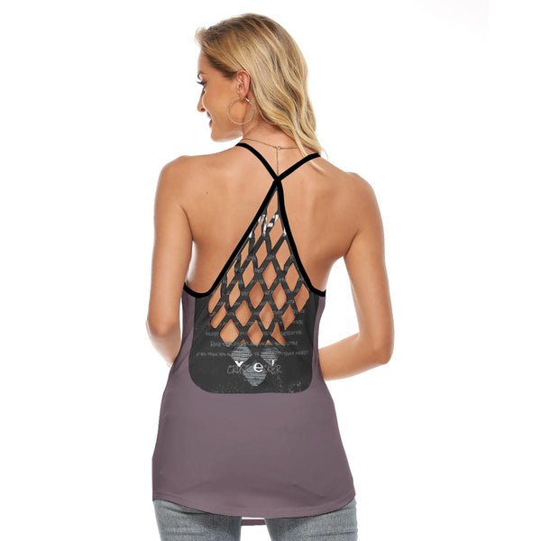 CRUSTYFLICKER Mojo - AOP Women's Cosmic Gray Criss-Cross Open Back Tank Top - Keen Eye Design