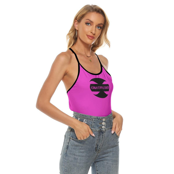 CRUSTYFLICKER Zen -AOP Women's Magenta Criss-Cross Open Back Tank Top - Keen Eye Design