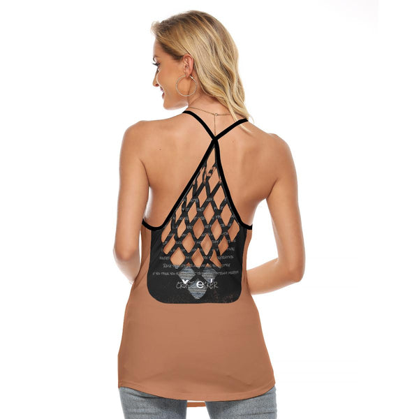 CRUSTYFLICKER Zen - AOP Women's Red Damask Criss-Cross Open Back Tank Top - Keen Eye Design