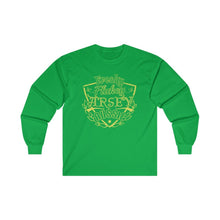 Load image into Gallery viewer, Freaky Flukey Arsey Aussie (green & gold) - Ultra Cotton Long Sleeve Tee (Irish Green & Forest Green) - Keen Eye Design