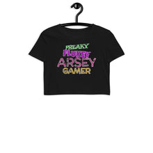 Load image into Gallery viewer, Freaky Flukey Arsey Gamer V2 - Organic Crop Top - Keen Eye Design