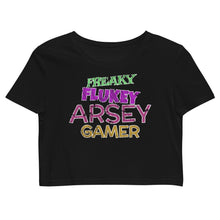 Load image into Gallery viewer, Freaky Flukey Arsey Gamer V2 - Organic Crop Top - Keen Eye Design