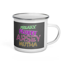Load image into Gallery viewer, Freaky Flukey Arsey Mutha V2 - Enamel Mug - Keen Eye Design