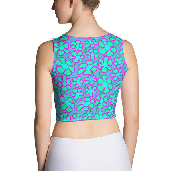 Greenflower Pattern on Blue - AOP Crop Top - Keen Eye Design