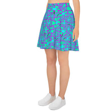 Load image into Gallery viewer, Greenflower Pattern on Blue - AOP Skater Skirt - Keen Eye Design