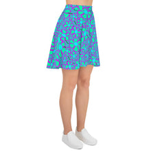 Load image into Gallery viewer, Greenflower Pattern on Blue - AOP Skater Skirt - Keen Eye Design