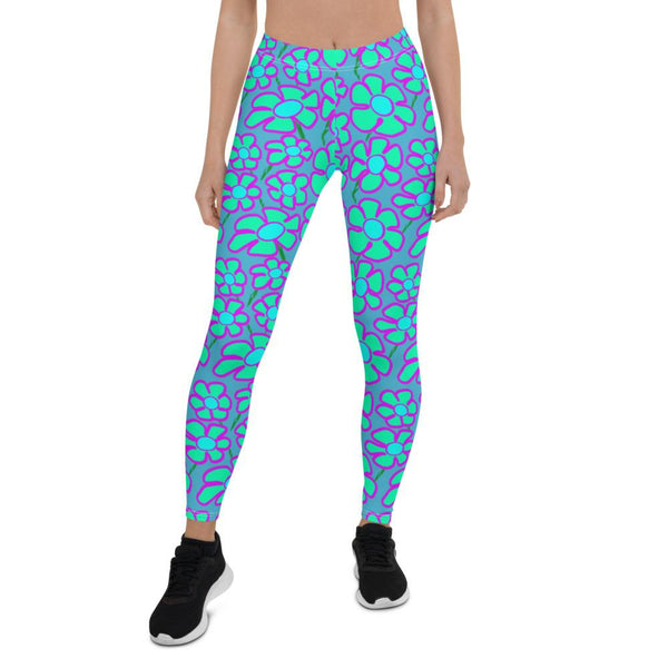 Greenflower Pattern on Blue - AOP Women's Leggings - Keen Eye Design