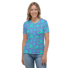 Load image into Gallery viewer, Greenflower Pattern on Blue - AOP Women's T-shirt - Keen Eye Design