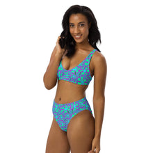 Load image into Gallery viewer, Greenflower Pattern on Blue - Recycled AOP High-Waisted Bikini - Keen Eye Design