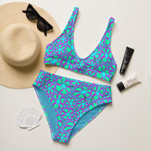 Load image into Gallery viewer, Greenflower Pattern on Blue - Recycled AOP High-Waisted Bikini - Keen Eye Design