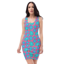 Load image into Gallery viewer, Greenflower Pattern on Pink - AOP Fitted Dress - Keen Eye Design