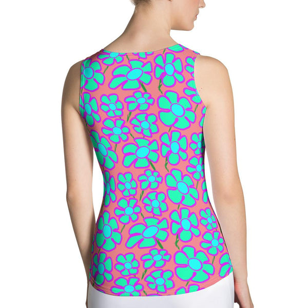 Greenflower Pattern on Pink - AOP Fitted Tank Top - Keen Eye Design
