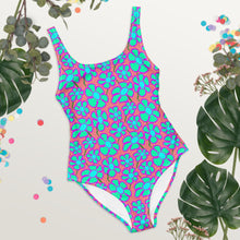 Load image into Gallery viewer, Greenflower Pattern on Pink - AOP One-Piece Swimsuit - Keen Eye Design