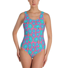 Load image into Gallery viewer, Greenflower Pattern on Pink - AOP One-Piece Swimsuit - Keen Eye Design