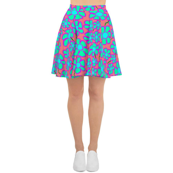 Greenflower Pattern on Pink - AOP Skater Skirt - Keen Eye Design