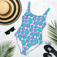 Load image into Gallery viewer, Greenflower Pattern on White - AOP One-Piece Swimsuit - Keen Eye Design