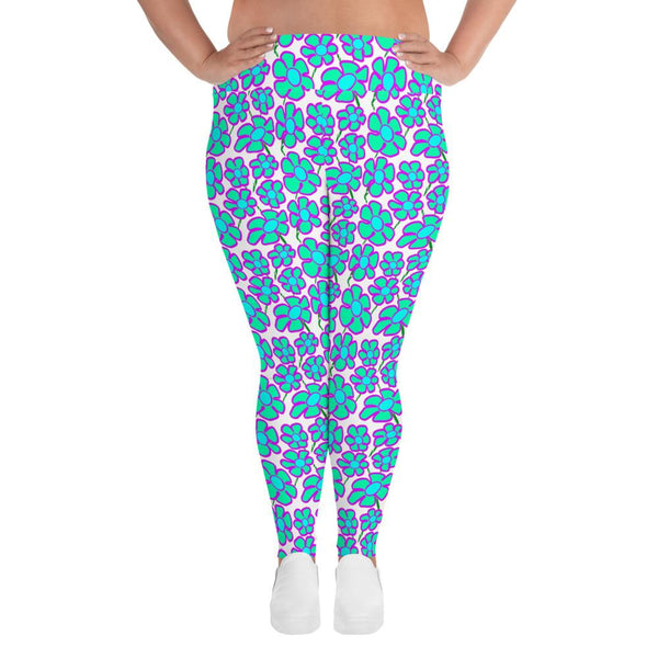 Greenflower Pattern on White - AOP Plus Size Leggings - Keen Eye Design