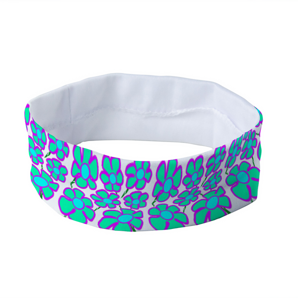 Greenflower on White (Blossoms) - Unisex Headband - Keen Eye Design