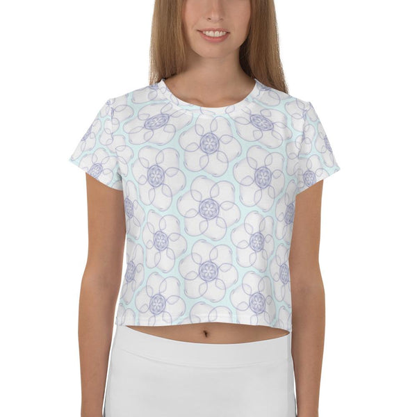 Hippy-Flower on Duck Egg Blue - AOP Crop Tee - Keen Eye Design