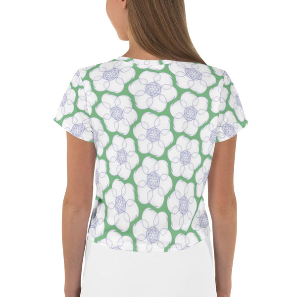 Hippy-Flower on Green - AOP Crop Tee - Keen Eye Design