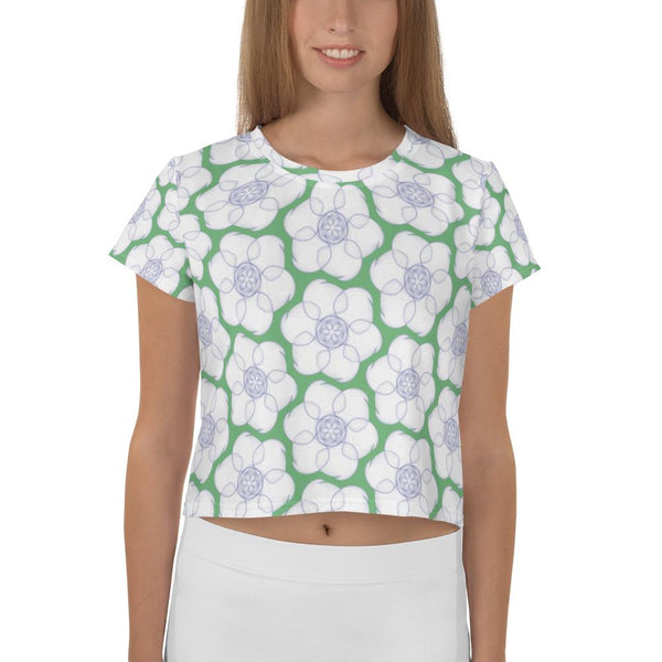 Hippy-Flower on Green - AOP Crop Tee - Keen Eye Design