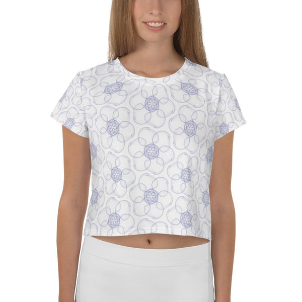 Hippy-Flower on White - AOP Crop Tee - Keen Eye Design