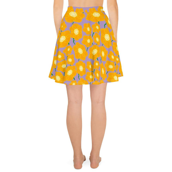 Hippy Orangeflower Pattern on Purple - AOP Skater Skirt - Keen Eye Design