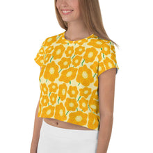 Load image into Gallery viewer, Hippy Orangeflower on Yellow - AOP Crop Tee - Keen Eye Design