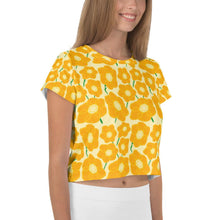 Load image into Gallery viewer, Hippy Orangeflower on Yellow - AOP Crop Tee - Keen Eye Design