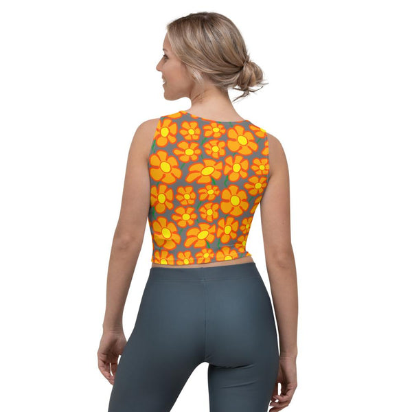 Orangeflower Pattern Dark Gray - AOP Crop Top - Keen Eye Design
