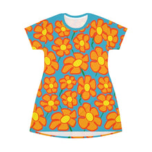 Load image into Gallery viewer, Orangeflower Pattern on Cyan - AOP T-Shirt Dress - Keen Eye Design