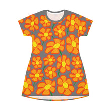Load image into Gallery viewer, Orangeflower Pattern on Dark Gray - AOP T-Shirt Dress - Keen Eye Design