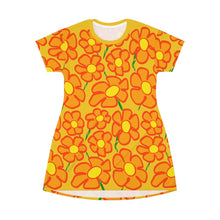 Load image into Gallery viewer, Orangeflower Pattern on Gold - AOP T-Shirt Dress - Keen Eye Design
