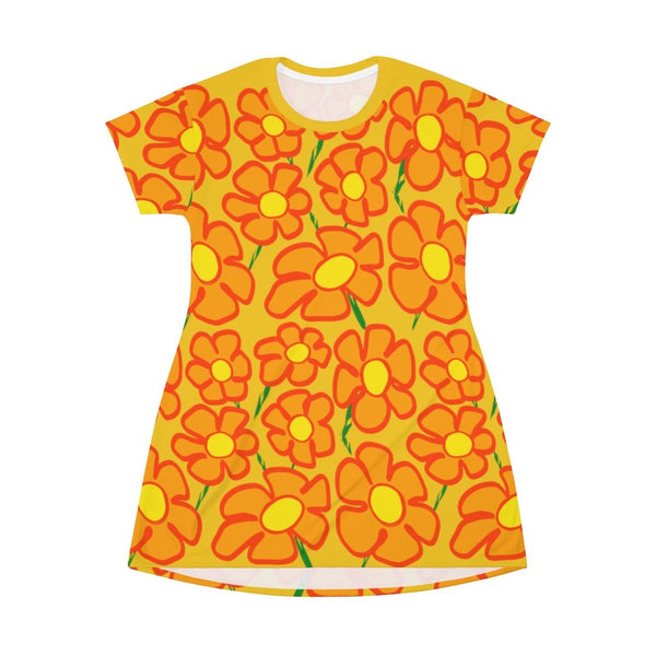 Orangeflower Pattern on Gold - AOP T-Shirt Dress - Keen Eye Design