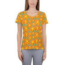 Load image into Gallery viewer, Orangeflower Pattern on Green - All-Over Print Women's Athletic T-shirt - Keen Eye Design