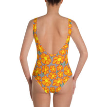 Load image into Gallery viewer, Orangeflower Pattern on Med Gray - AOP One-Piece Swimsuit - Keen Eye Design