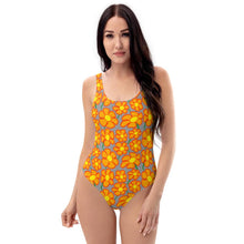 Load image into Gallery viewer, Orangeflower Pattern on Med Gray - AOP One-Piece Swimsuit - Keen Eye Design