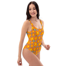 Load image into Gallery viewer, Orangeflower Pattern on Med Gray - AOP One-Piece Swimsuit - Keen Eye Design