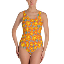 Load image into Gallery viewer, Orangeflower Pattern on Med Gray - AOP One-Piece Swimsuit - Keen Eye Design