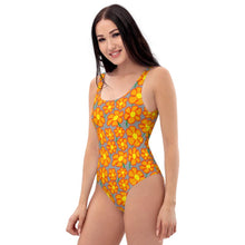 Load image into Gallery viewer, Orangeflower Pattern on Med Gray - AOP One-Piece Swimsuit - Keen Eye Design