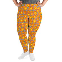Load image into Gallery viewer, Orangeflower Pattern on Med Gray - AOP Plus Size Leggings - Keen Eye Design