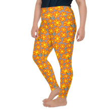 Load image into Gallery viewer, Orangeflower Pattern on Med Gray - AOP Plus Size Leggings - Keen Eye Design